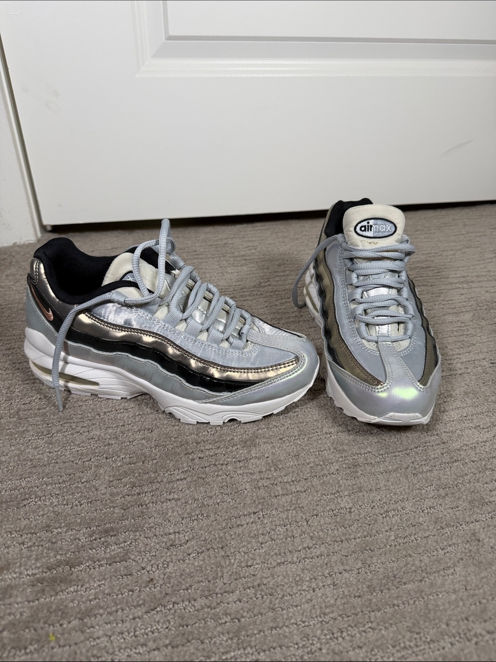 Nike Silver and Black Women's Air Max 95 Sneakers